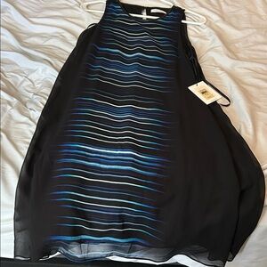 NWT  Calvin Klein Black Dress with‎ Blue Stripes